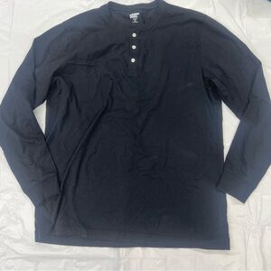 Lands End Shirt Mens Large Black Henley Super T Knit Long Sleeve Black